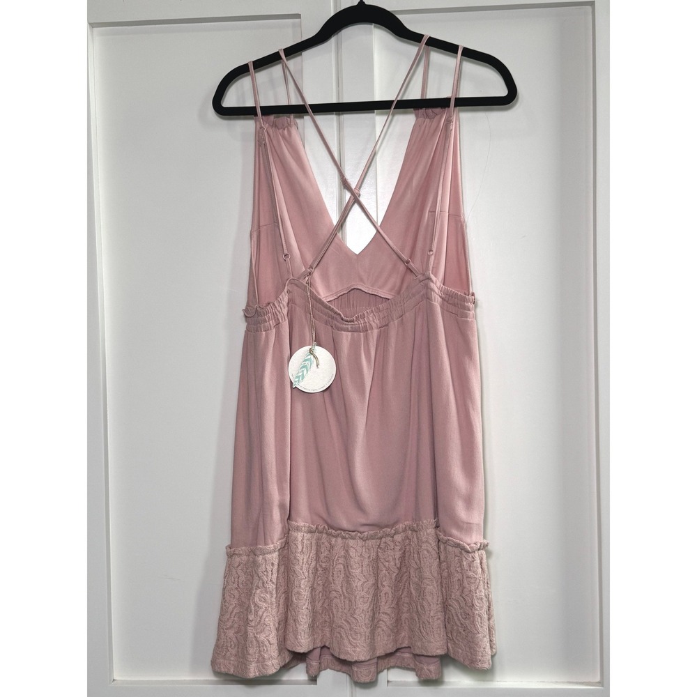 Hummingbird Mauve Pink Lace Hem Smocked Mini Dress NWT Large HD31949 - Picture 2 of 8